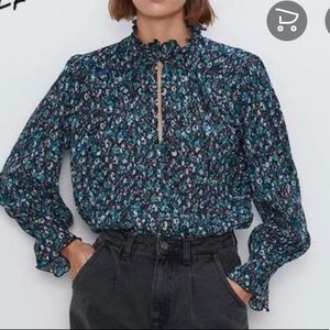 NWOT Zara High Neck Floral Blouse
